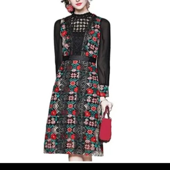 Boho embroidered midi dress size 4 - Picture 1 of 4